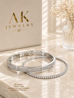 💎LUXURY 2 Bracelet Set – Pavé Bangle & Tennis Bracelet Duo | AK Jewelry